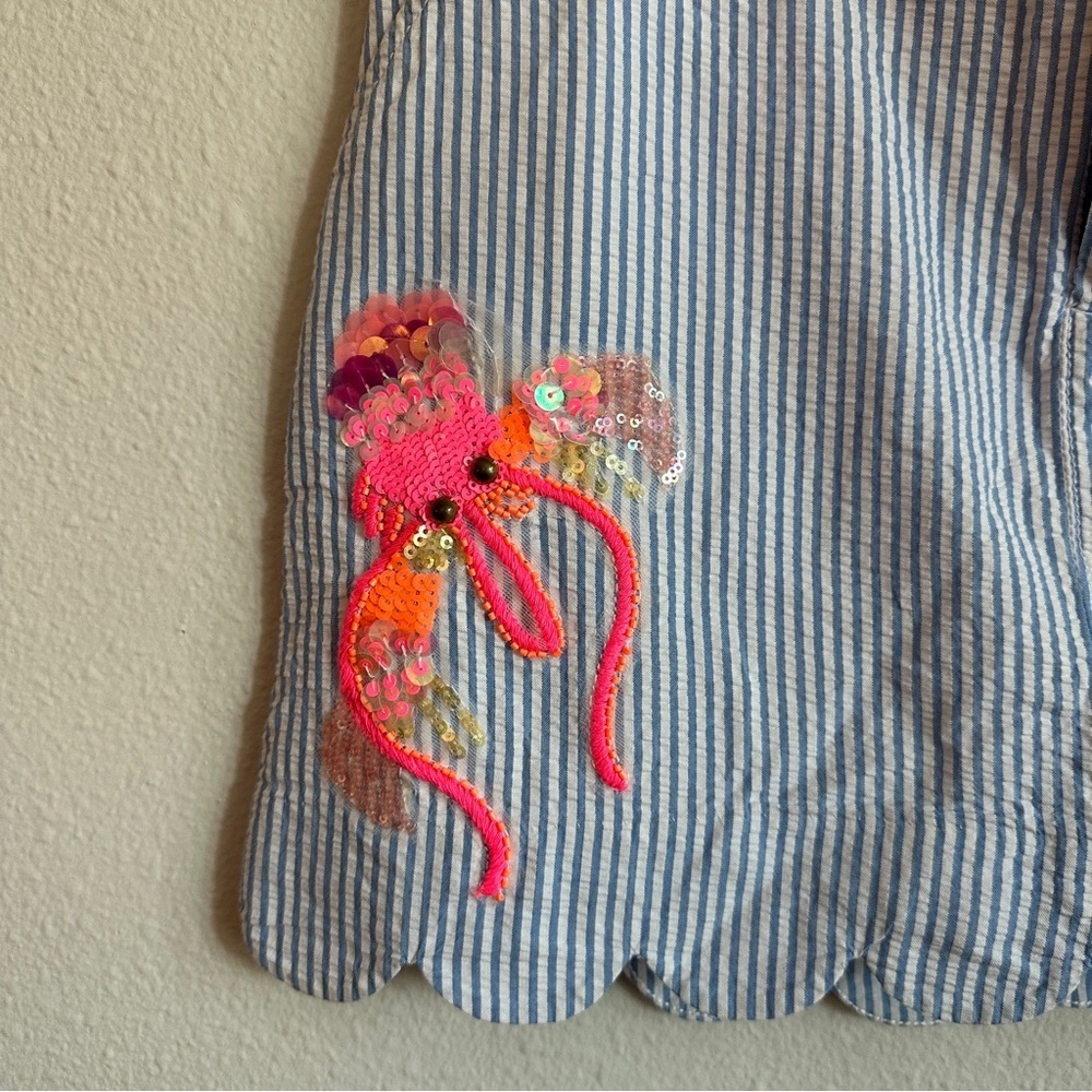 Lilly Pulitzer Blue & White Seersucker Skort with Sequin Jellyfish | Size 6 - Picture 2 of 7
